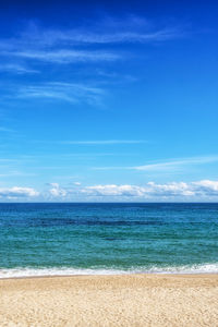 Scenic view of sea against blue sky