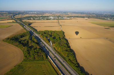 High angle view of agricultural field against sky