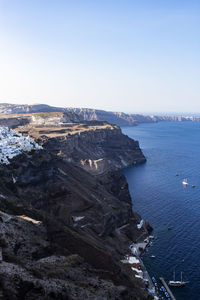 High angle view of bay against sky