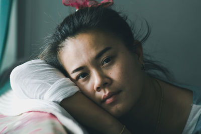 Portrait of beautiful woman at home