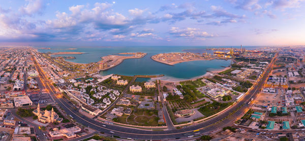 High angle view of buildings in city