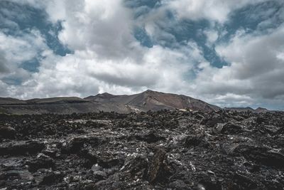 Scenic view of volcanic landscape against sky