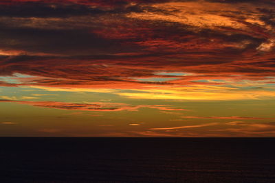Scenic view of sea against orange sky