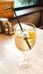 Close-up of wine glass on table