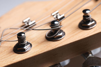 High angle view of guitar on table