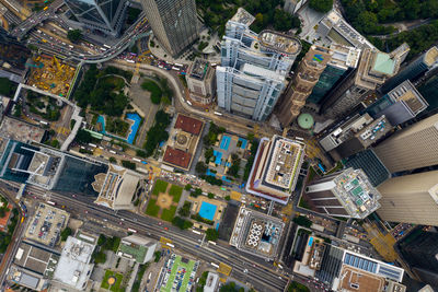 High angle view of city street and buildings