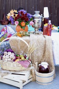 Close-up of various flowers on table