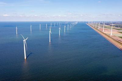 Aerial from wind turbines in the ijsselmeer in friesland in the netherlands