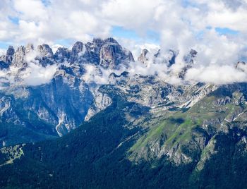 Panoramic view of snowcapped mountains against sky