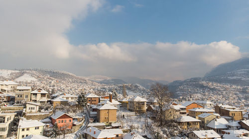 High angle view of townscape against sky