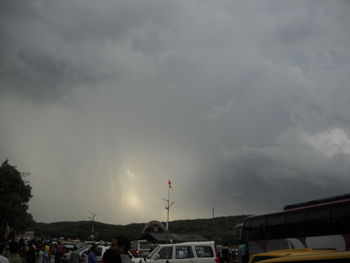 Panoramic view of city street against sky