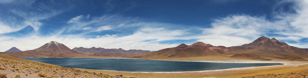 Panoramic view of lake and mountains against sky