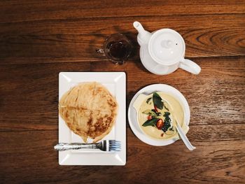 High angle view of breakfast on table