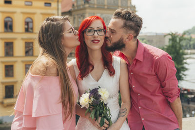 Couple looking at camera