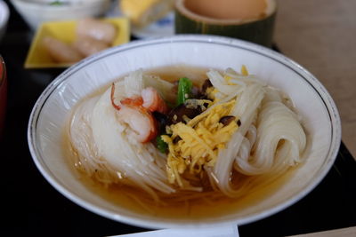 High angle view of meal served in bowl