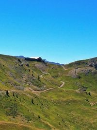 Scenic view of landscape against clear blue sky