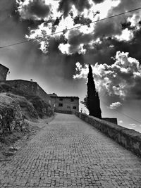 Buildings against cloudy sky