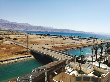 High angle view of bridge over sea