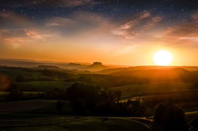 Scenic view of landscape against sky during sunset