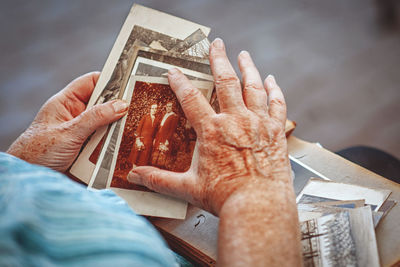 High angle view of man holding ice cream