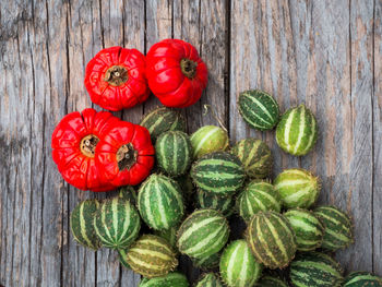 High angle view of fruits on table