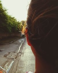 Rear view of woman on walkway