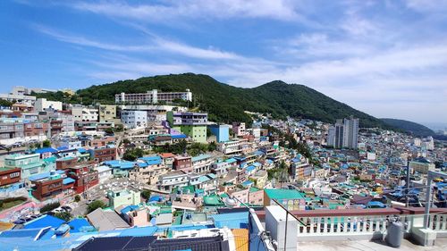 High angle view of townscape against sky