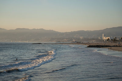 Scenic view of sea against clear sky