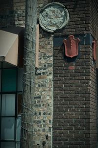 Close-up of window on brick wall