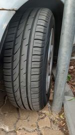 Close-up of a tire track