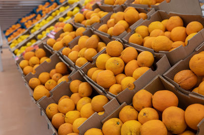 High angle view of fruits for sale at market stall