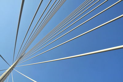 Low angle view of cables against clear blue sky