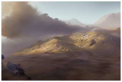 Scenic view of mountains against sky during sunset