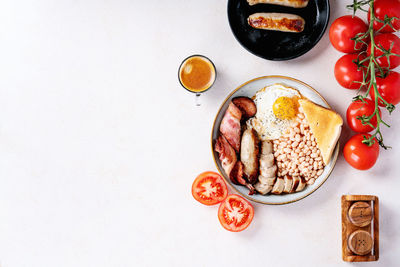 High angle view of breakfast served on table