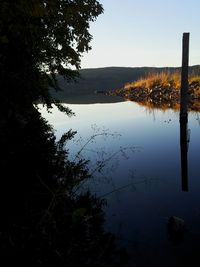Scenic view of lake against sky at sunset