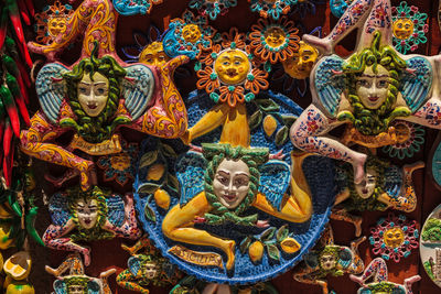 Close-up of multi colored sculptures