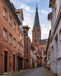 Beautiful ciytscape with medieval colorful architecture in lüneburg, lower saxony, germany