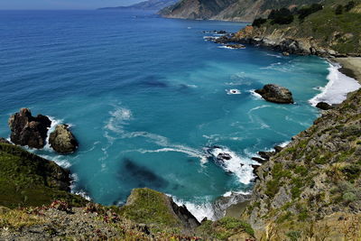 High angle view of rocks on beach