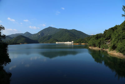 Scenic view of calm lake against mountain range