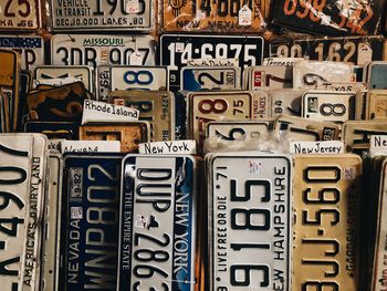 Full frame shot of license plates