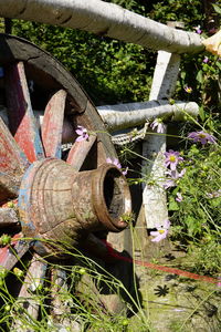 Old rusty wheel in abandoned building