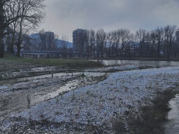 Scenic view of frozen lake against sky during winter