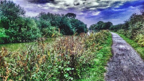 Scenic view of field against cloudy sky