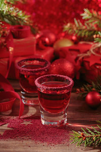 Close-up of christmas decorations on table