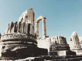 Low angle view of ruins against clear sky