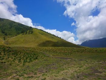 Scenic view of field against sky of bromo