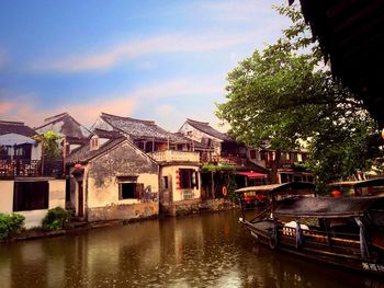 View of canal along buildings