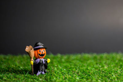 Boy with toy on field