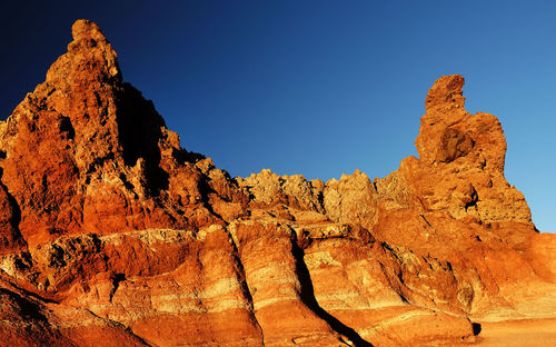 Rock formations at el teide national park against clear blue sky