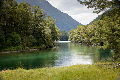 Scenic view of lake and mountains